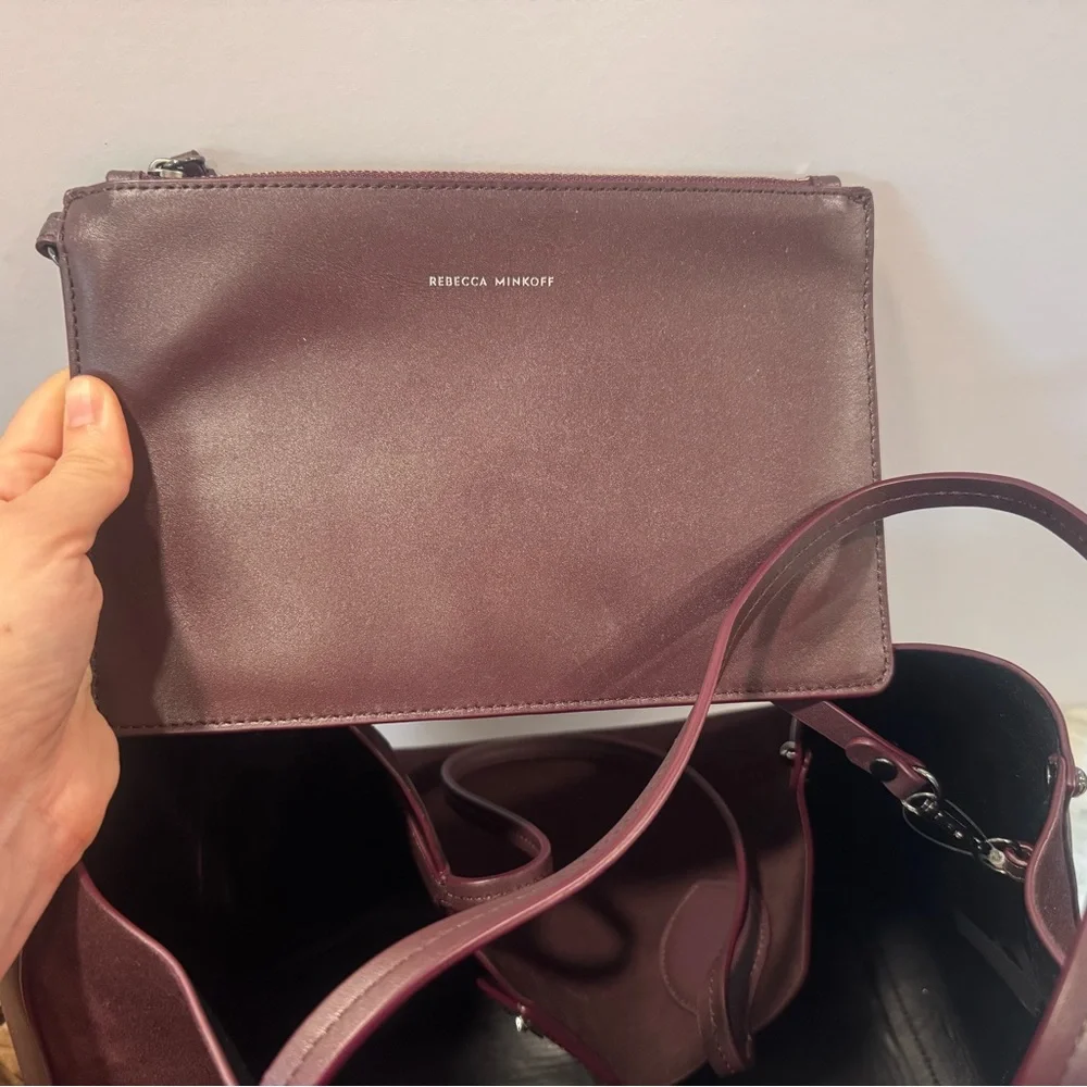 Rebecca Minkoff Large Suede Tote Bag Plum + Matching Pouch Dust Bag Included - Picture 4 of 5